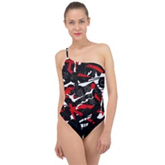 Shape Line Red Black Abstraction Classic One Shoulder Swimsuit