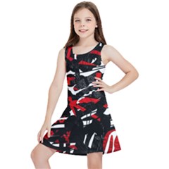 Shape Line Red Black Abstraction Kids  Lightweight Sleeveless Dress by Cemarart