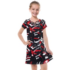 Shape Line Red Black Abstraction Kids  Cross Web Dress by Cemarart