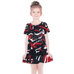 Shape Line Red Black Abstraction Kids  Simple Cotton Dress by Cemarart