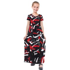 Shape Line Red Black Abstraction Kids  Short Sleeve Maxi Dress by Cemarart