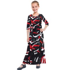 Shape Line Red Black Abstraction Kids  Quarter Sleeve Maxi Dress