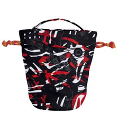 Shape Line Red Black Abstraction Drawstring Bucket Bag by Cemarart