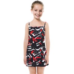 Shape Line Red Black Abstraction Kids  Summer Sun Dress by Cemarart