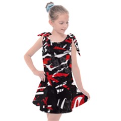 Shape Line Red Black Abstraction Kids  Tie Up Tunic Dress by Cemarart