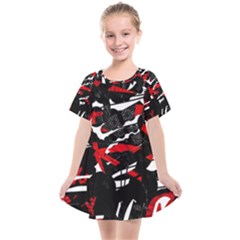 Shape Line Red Black Abstraction Kids  Smock Dress by Cemarart