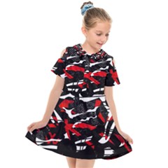 Shape Line Red Black Abstraction Kids  Short Sleeve Shirt Dress by Cemarart