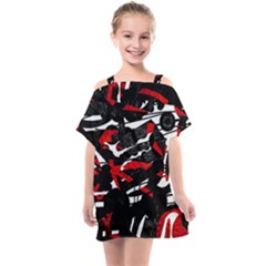 Shape Line Red Black Abstraction Kids  One Piece Chiffon Dress by Cemarart