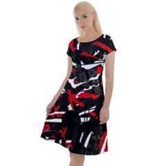 Shape Line Red Black Abstraction Classic Short Sleeve Dress by Cemarart