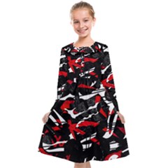 Shape Line Red Black Abstraction Kids  Midi Sailor Dress by Cemarart