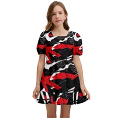 Shape Line Red Black Abstraction Kids  Short Sleeve Dolly Dress