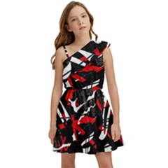 Shape Line Red Black Abstraction Kids  One Shoulder Party Dress by Cemarart