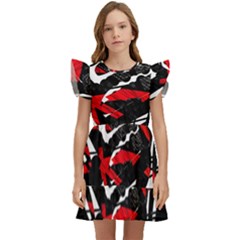Shape Line Red Black Abstraction Kids  Winged Sleeve Dress by Cemarart