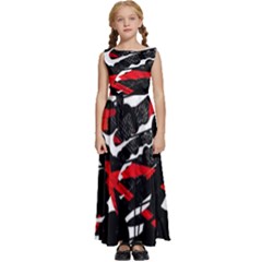 Shape Line Red Black Abstraction Kids  Satin Sleeveless Maxi Dress by Cemarart