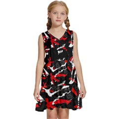Shape Line Red Black Abstraction Kids  Sleeveless Tiered Mini Dress by Cemarart