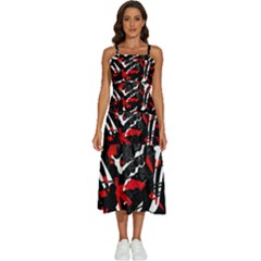 Shape Line Red Black Abstraction Sleeveless Shoulder Straps Boho Dress by Cemarart