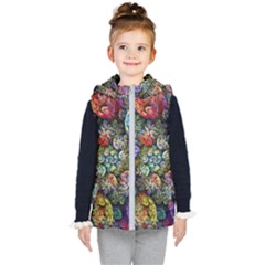 Floral Fractal 3d Art Pattern Kids  Hooded Puffer Vest