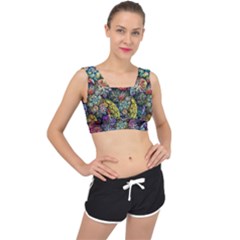 Floral Fractal 3d Art Pattern V-back Sports Bra