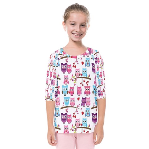 Owl Pattern Kids  Quarter Sleeve Raglan T-shirt by Cemarart