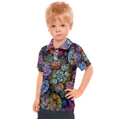 Floral Fractal 3d Art Pattern Kids  Polo T-shirt