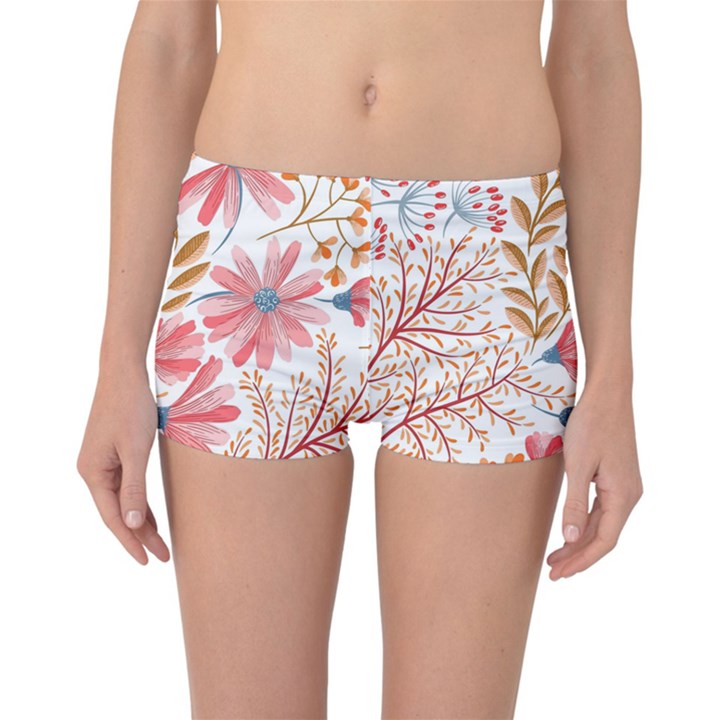 Red Flower Seamless Floral Flora Reversible Boyleg Bikini Bottoms