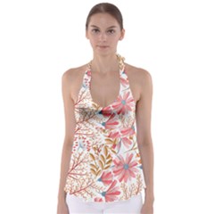 Red Flower Seamless Floral Flora Tie Back Tankini Top