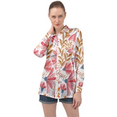 Red Flower Seamless Floral Flora Long Sleeve Satin Shirt