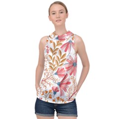 Red Flower Seamless Floral Flora High Neck Satin Top