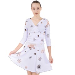 Golden-snowflake Quarter Sleeve Front Wrap Dress