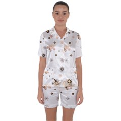 Golden-snowflake Satin Short Sleeve Pajamas Set