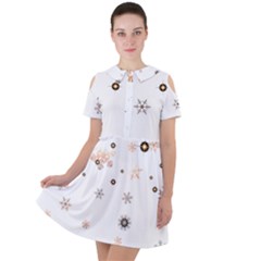 Golden-snowflake Short Sleeve Shoulder Cut Out Dress 