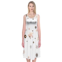 Golden-snowflake Midi Sleeveless Dress