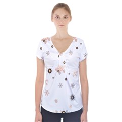 Golden-snowflake Short Sleeve Front Detail Top by saad11