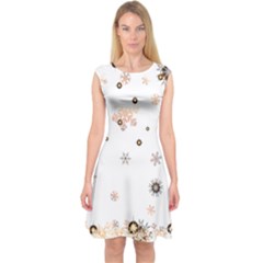 Golden-snowflake Capsleeve Midi Dress