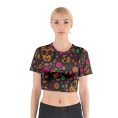 Skull Colorful Floral Flower Head Cotton Crop Top