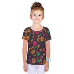 Skull Colorful Floral Flower Head Kids  One Piece T-shirt