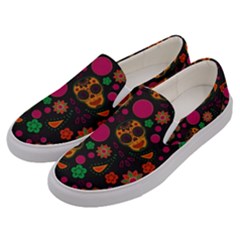 Skull Colorful Floral Flower Head Men s Canvas Slip Ons