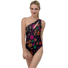 Skull Colorful Floral Flower Head To One Side Swimsuit by Cemarart