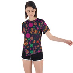 Skull Colorful Floral Flower Head Asymmetrical Short Sleeve Sports T-shirt by Cemarart