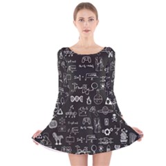 Doodle Art Chemistry Art Long Sleeve Velvet Skater Dress