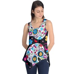 Sugar Skull Black Olorful Flower Sleeveless Tunic