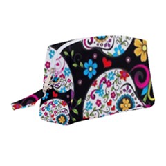 Sugar Skull Black Olorful Flower Wristlet Pouch Bag (medium)