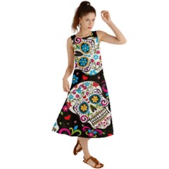 Sugar Skull Black Olorful Flower Summer Maxi Dress