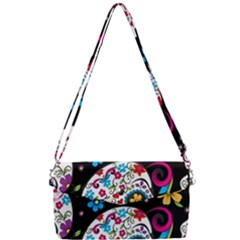 Sugar Skull Black Olorful Flower Removable Strap Clutch Bag by Cemarart