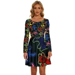 Dead Head Deadhead Grateful Dead Long Sleeve Wide Neck Velvet Dress by Cemarart