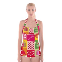 I Love You Doodle Boyleg Halter Swimsuit 