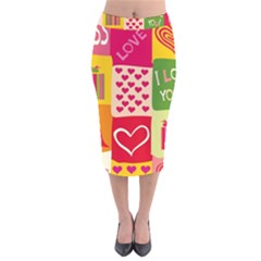 I Love You Doodle Velvet Midi Pencil Skirt