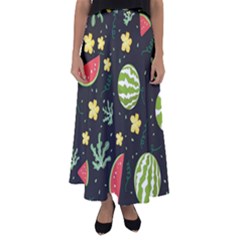 Watermelon Doodle Pattern Flared Maxi Skirt by Cemarart