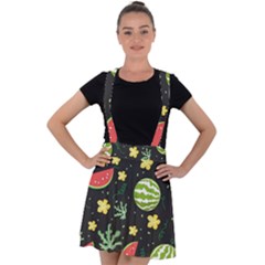 Watermelon Doodle Pattern Velvet Suspender Skater Skirt by Cemarart