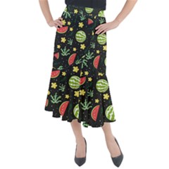 Watermelon Doodle Pattern Midi Mermaid Skirt by Cemarart